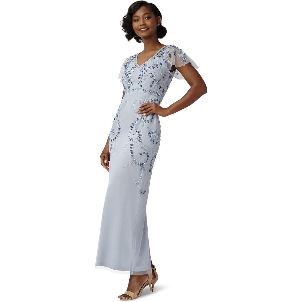 image:imageAdrianna Papell Womens Beaded Flutter GownGlacier