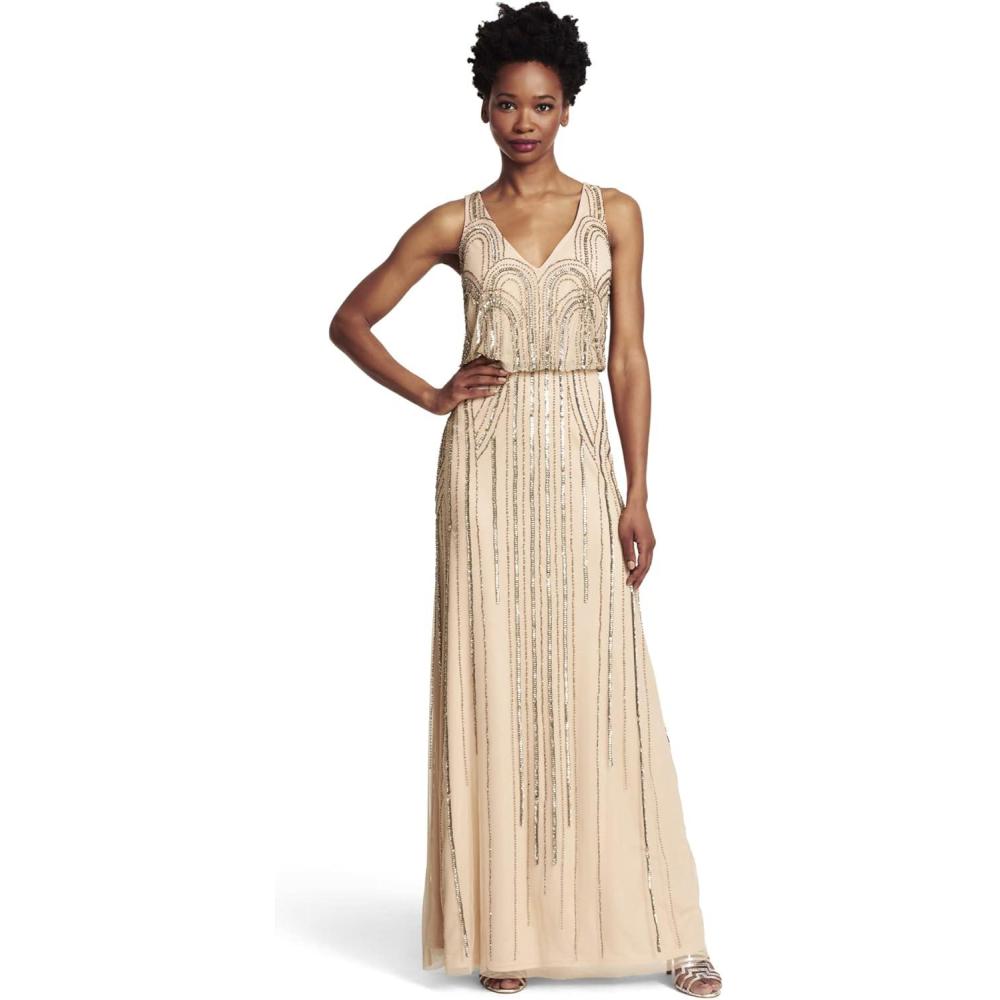 image:imageAdrianna Papell Womens Blsn Beaded Art NouveauTaupePink