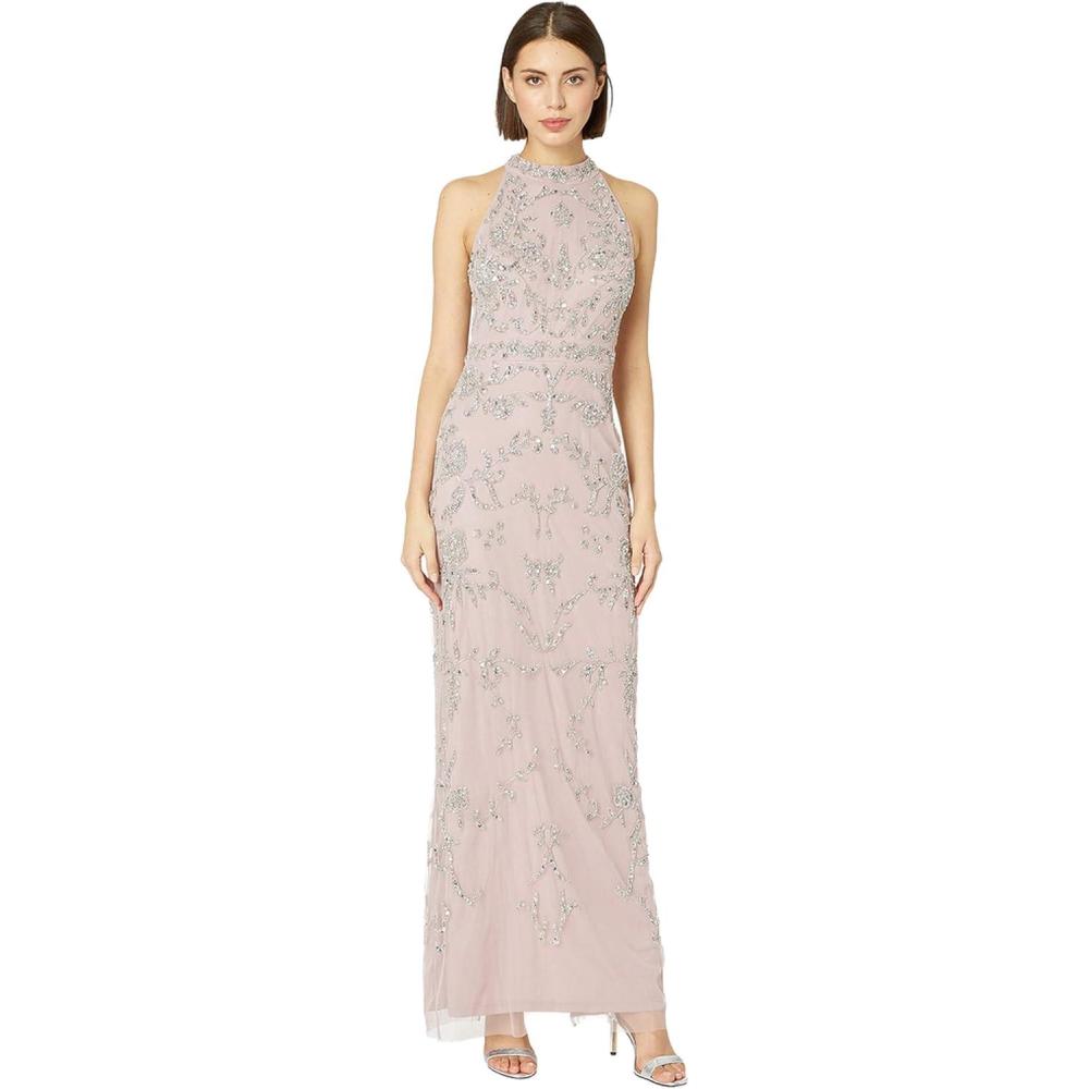 image:imageAdrianna Papell Womens Floral Beaded Halter DressDusted Petal