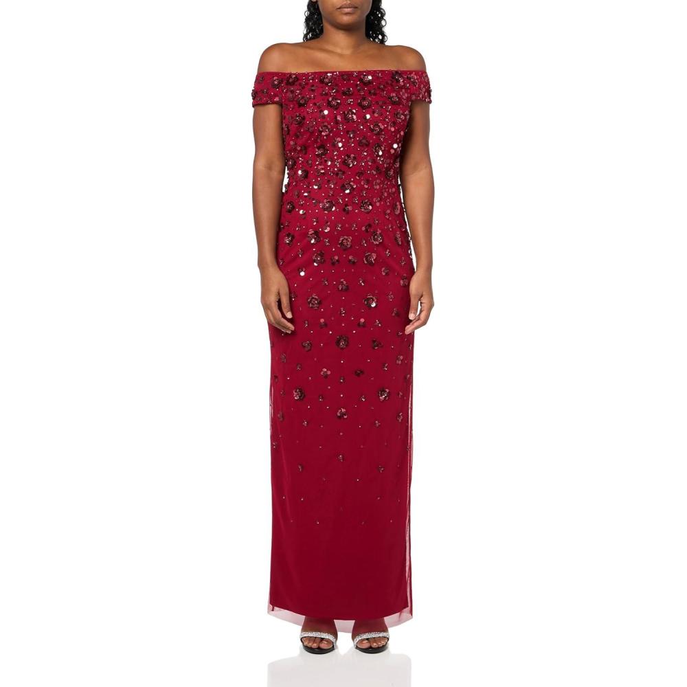 image:imageAdrianna Papell Womens Off Shoulder Beaded DressCranberry