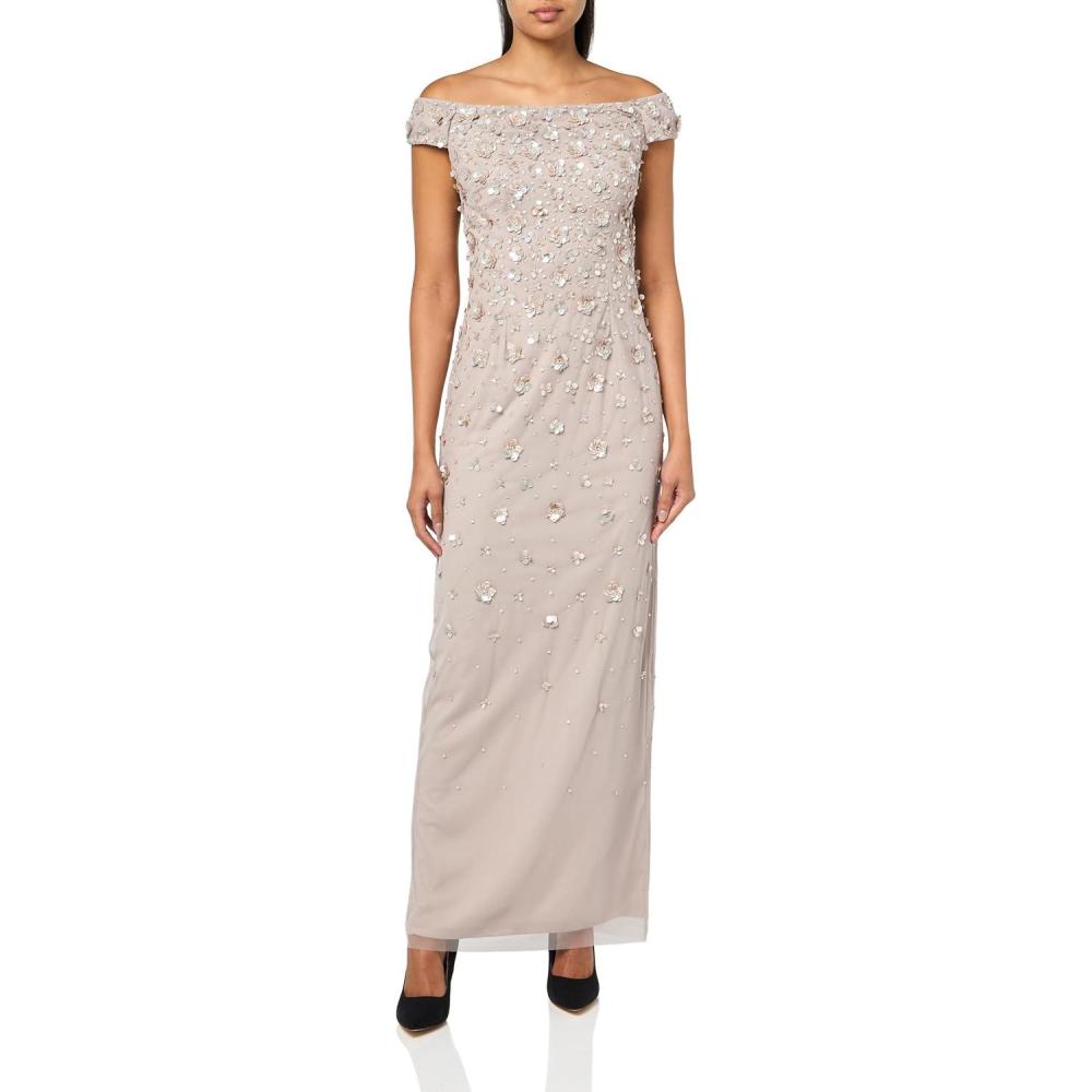 image:imageAdrianna Papell Womens Off Shoulder Beaded DressMarble