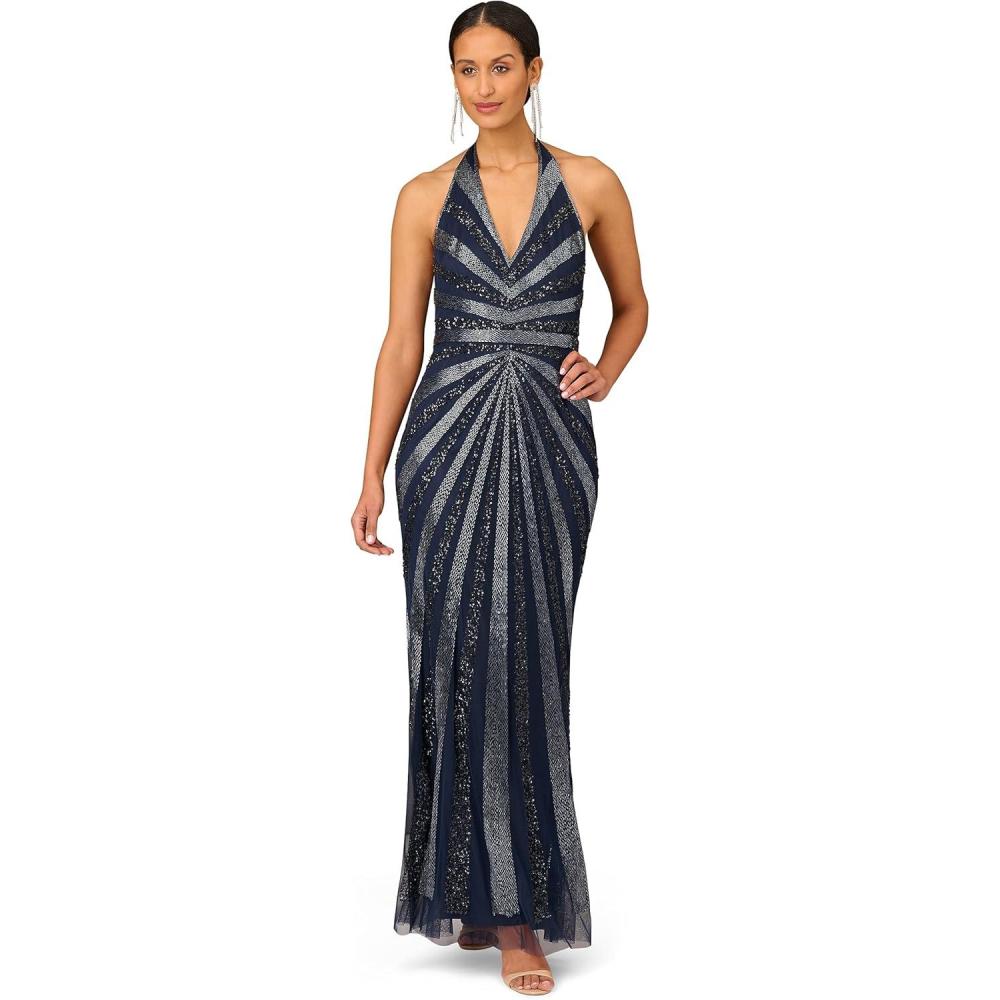image:imageAidan Mattox Womens VNeck Halter Beaded Gown