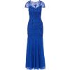 Adrianna Papell Womens Bead Mesh Godet Long Dress(Brilliant Sapphire)