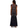 Adrianna Papell Womens Bead Mesh Godet Long Dress(Navy/Rosegold)