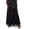 Adrianna Papell Womens Bead Mesh Godet Long Dress(Navy/Rosegold)