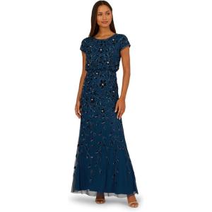Adrianna Papell Embellished Mikado Gown(Deep Blue)