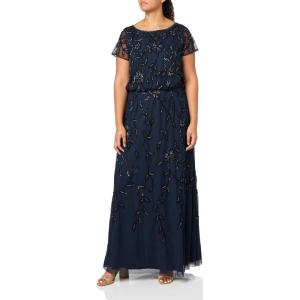 Adrianna Papell Embellished Mikado Gown(Navy Black)