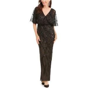 Adrianna Papell Women’s Beaded Column Gown(Black Nude)