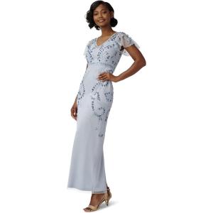 Adrianna Papell Women’s Beaded Flutter Gown(Glacier)