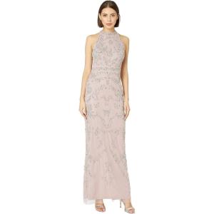 Adrianna Papell Women’s Floral Beaded Halter Dress(Dusted Petal)