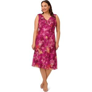 Adrianna Papell Women’s Plus Size Ruffle Neckline BIAS Dress, Raspberry Multi