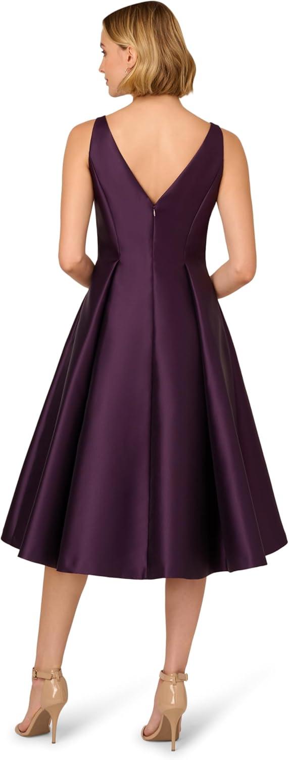 image:imageAdrianna Papell Luxe Plum VBack Sleeveless Fit And Flare Midi Dress