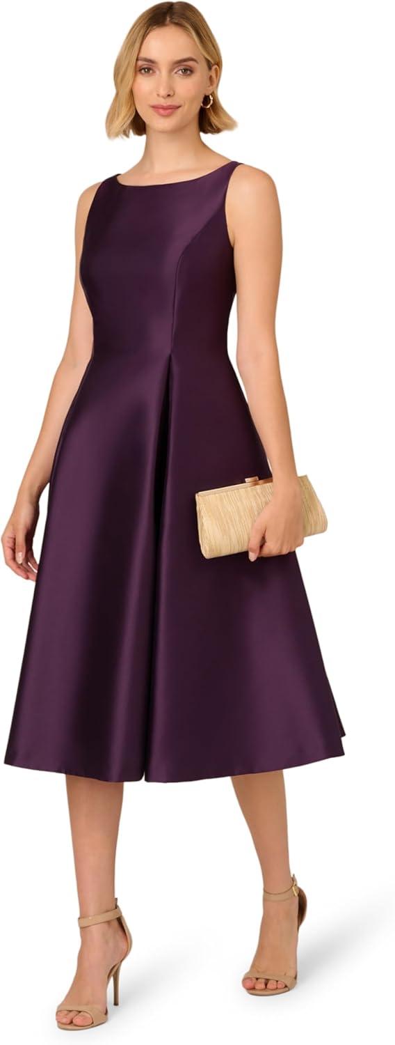 image:imageAdrianna Papell Luxe Plum VBack Sleeveless Fit And Flare Midi Dress