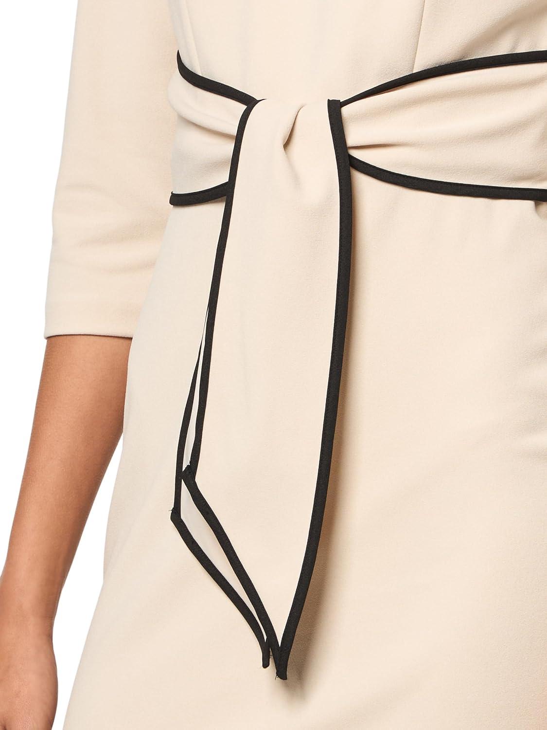 image:imageAdrianna Papell Tipped Crepe Tie DressAlabasterBlack