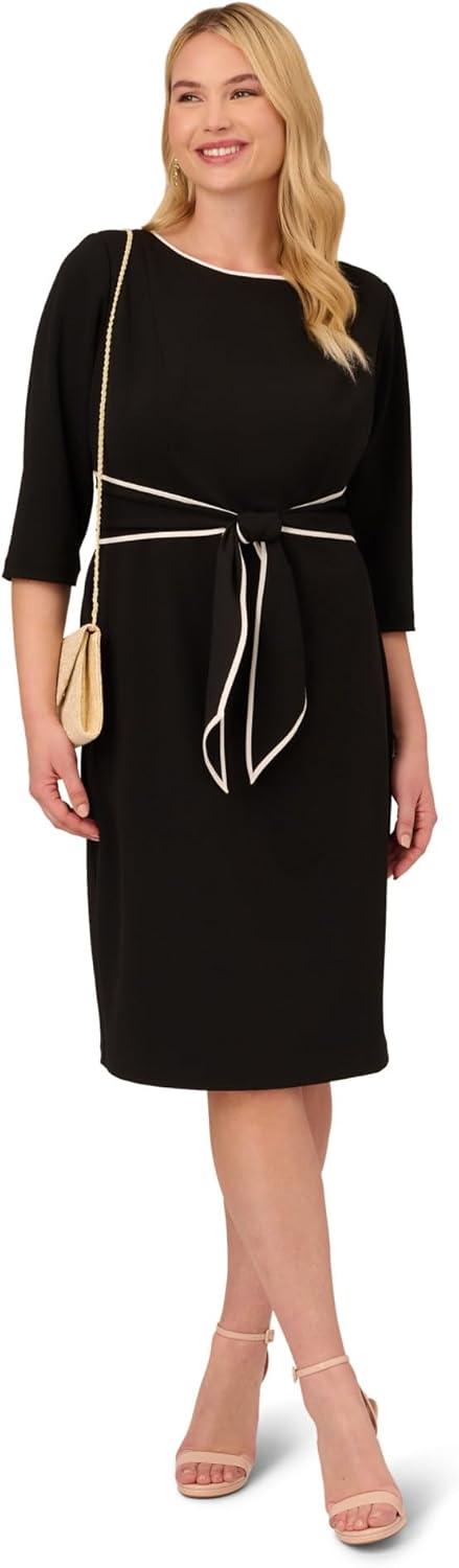 image:imageAdrianna Papell Tipped Crepe Tie DressBlack Ivory