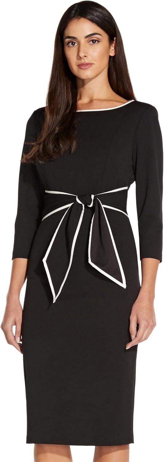 image:imageAdrianna Papell Tipped Crepe Tie DressBlack Ivory