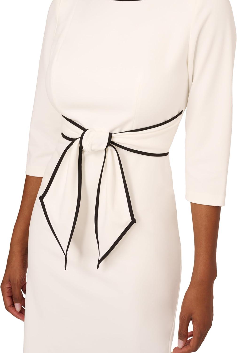 image:imageAdrianna Papell Tipped Crepe Tie DressIvoryBlack