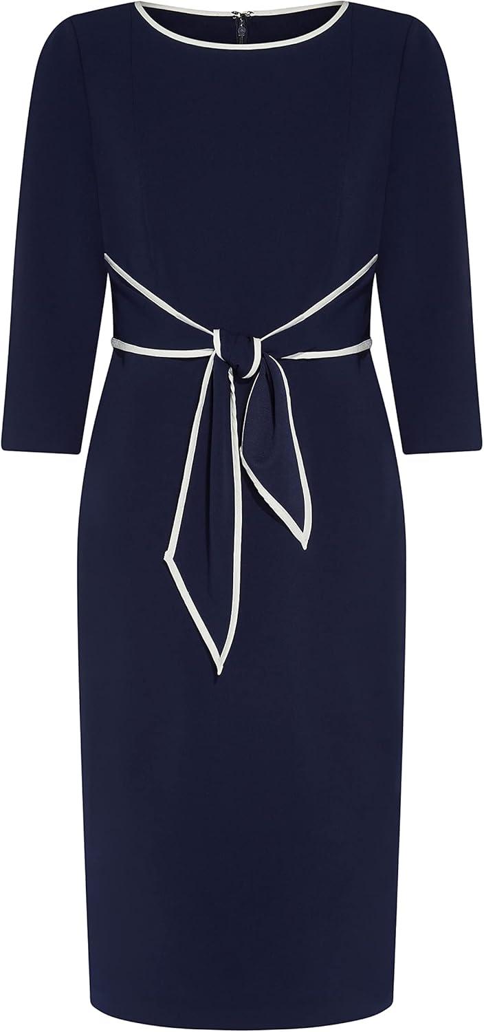 image:imageAdrianna Papell Tipped Crepe Tie DressNavy SateenIvory