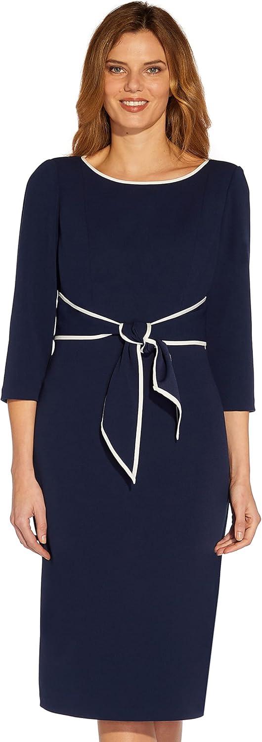 image:imageAdrianna Papell Tipped Crepe Tie DressNavy SateenIvory