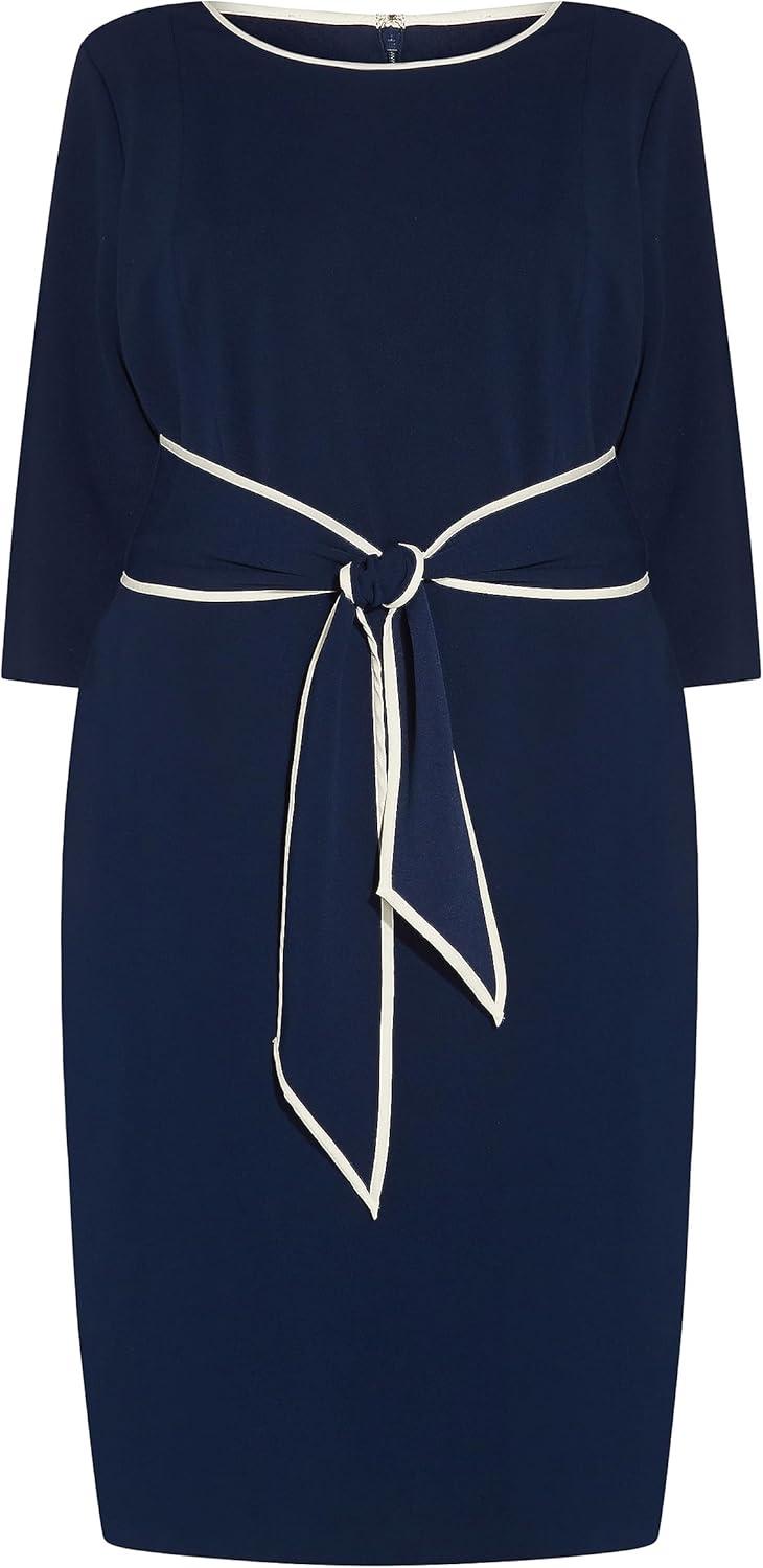 image:imageAdrianna Papell Tipped Crepe Tie DressNavy SateenIvory