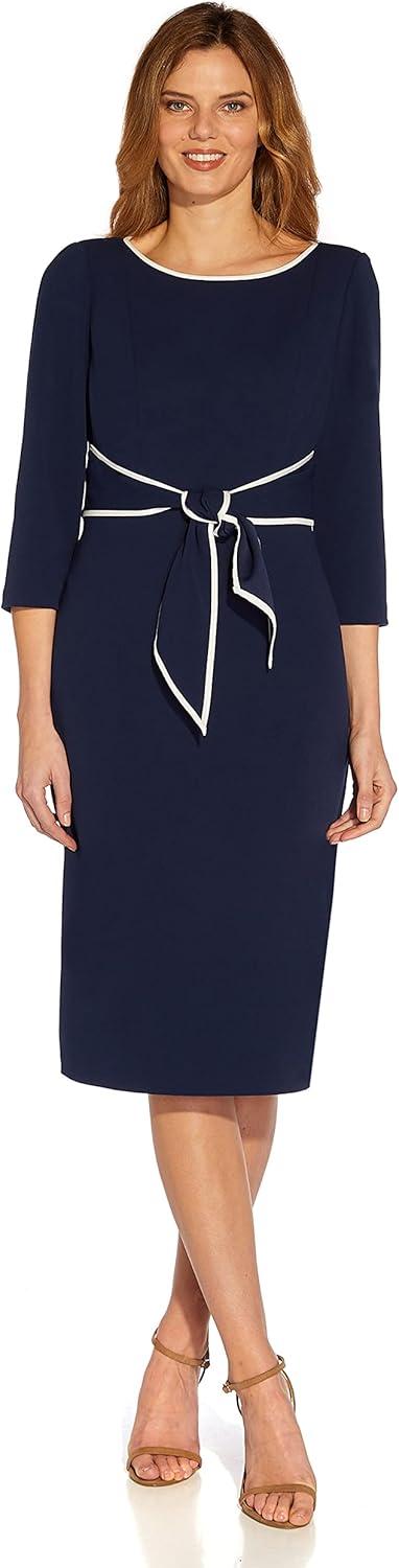 image:imageAdrianna Papell Tipped Crepe Tie DressNavy SateenIvory