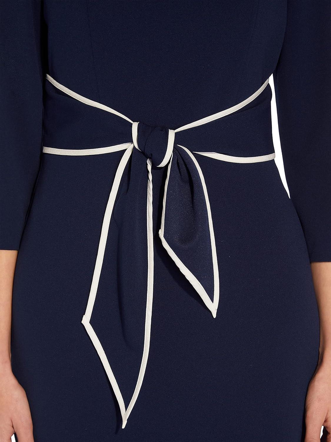 image:imageAdrianna Papell Tipped Crepe Tie DressNavy SateenIvory
