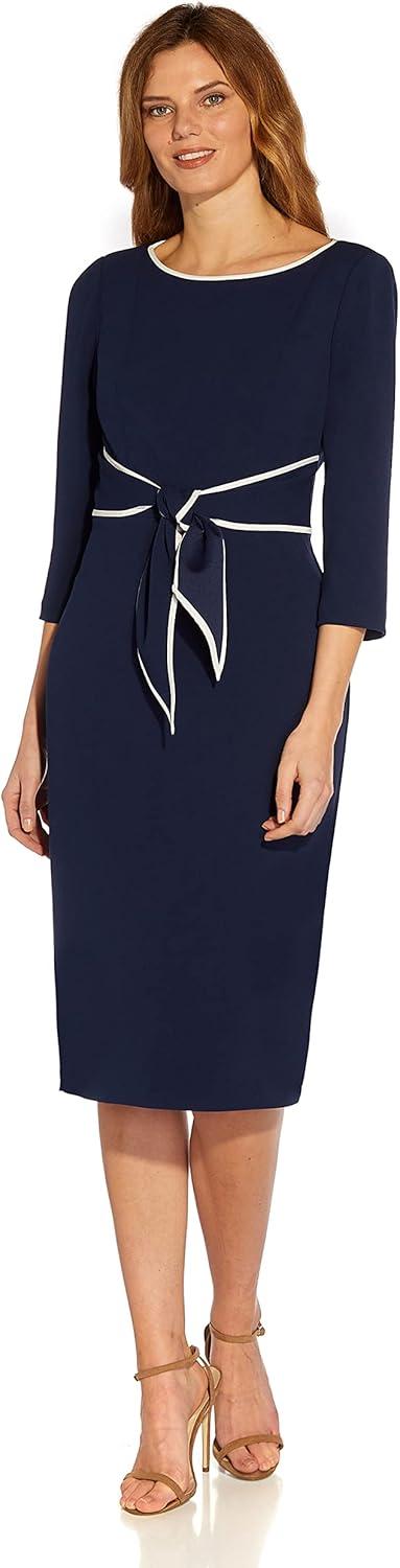 image:imageAdrianna Papell Tipped Crepe Tie DressNavy SateenIvory