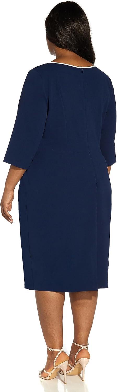 image:imageAdrianna Papell Tipped Crepe Tie DressNavy SateenIvory