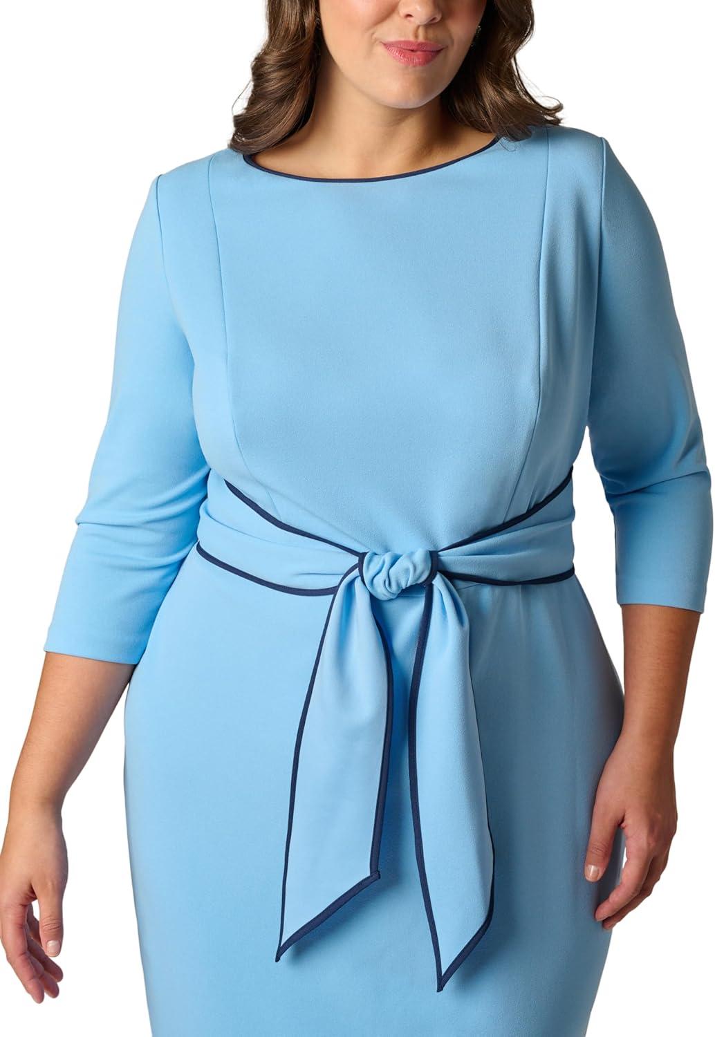 image:imageAdrianna Papell Tipped Crepe Tie DressWaterfallNavy Sateen