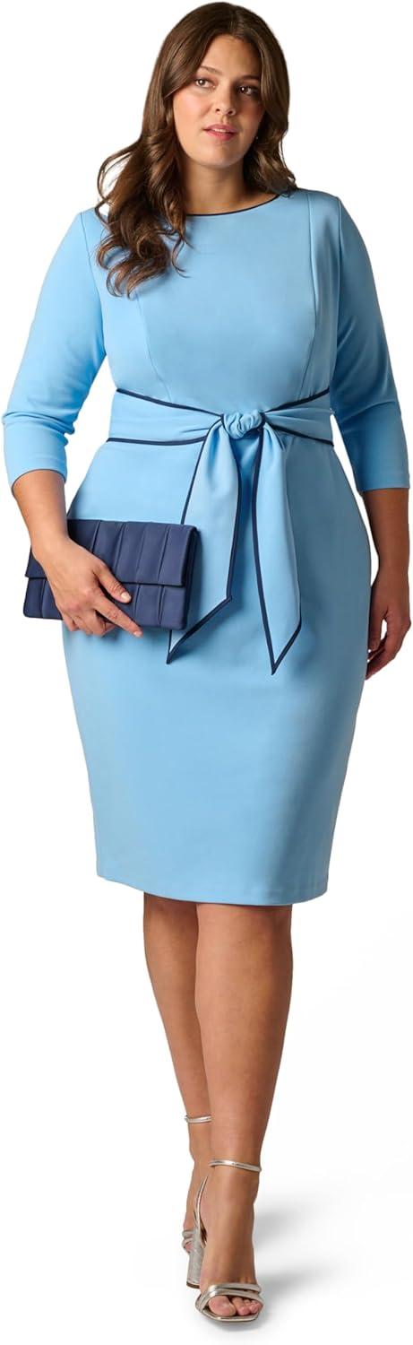 image:imageAdrianna Papell Tipped Crepe Tie DressWaterfallNavy Sateen