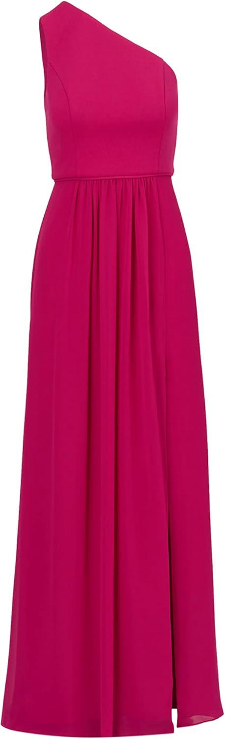 image:imageAdrianna Papell Womens One Shoulder Chiffon Gown Long Evening Gown with Pleated Skirt Fitted Bodice amp Side Leg Slit Bright Magenta 6