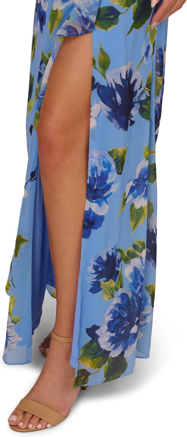 image:imageAdrianna Papell Womens Printed Chiffon GownBlue Multi
