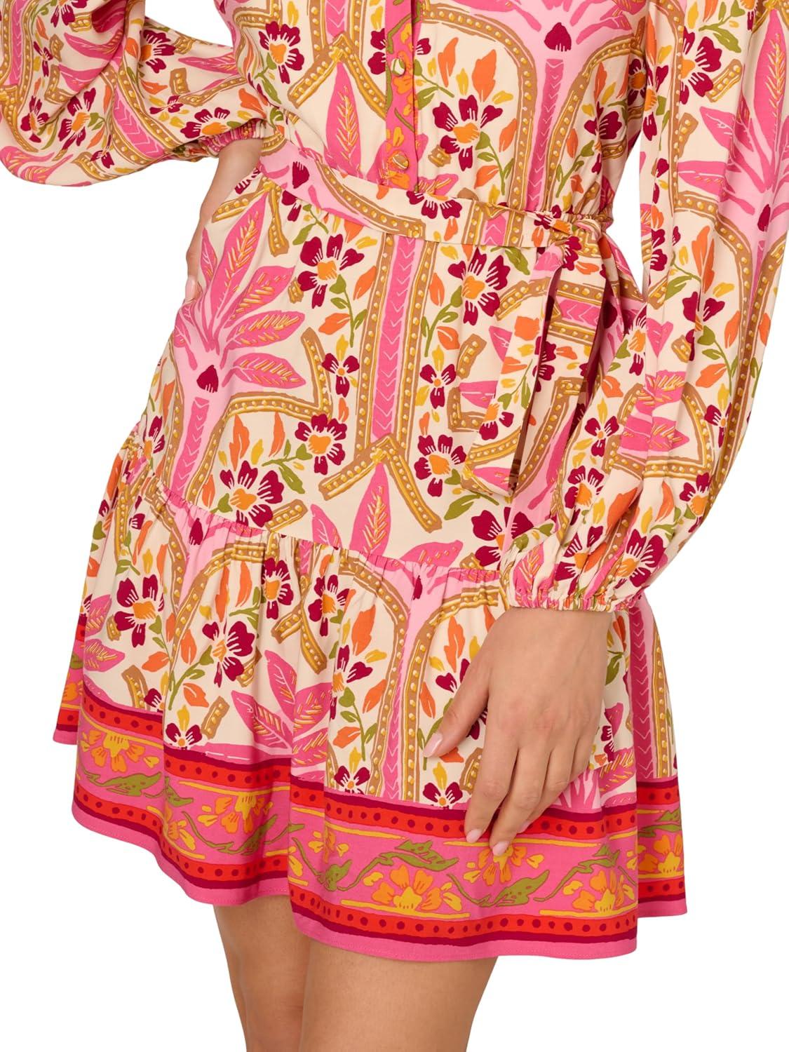 image:imageAdrianna Papell Womens Printed Flounce DressPink Multi