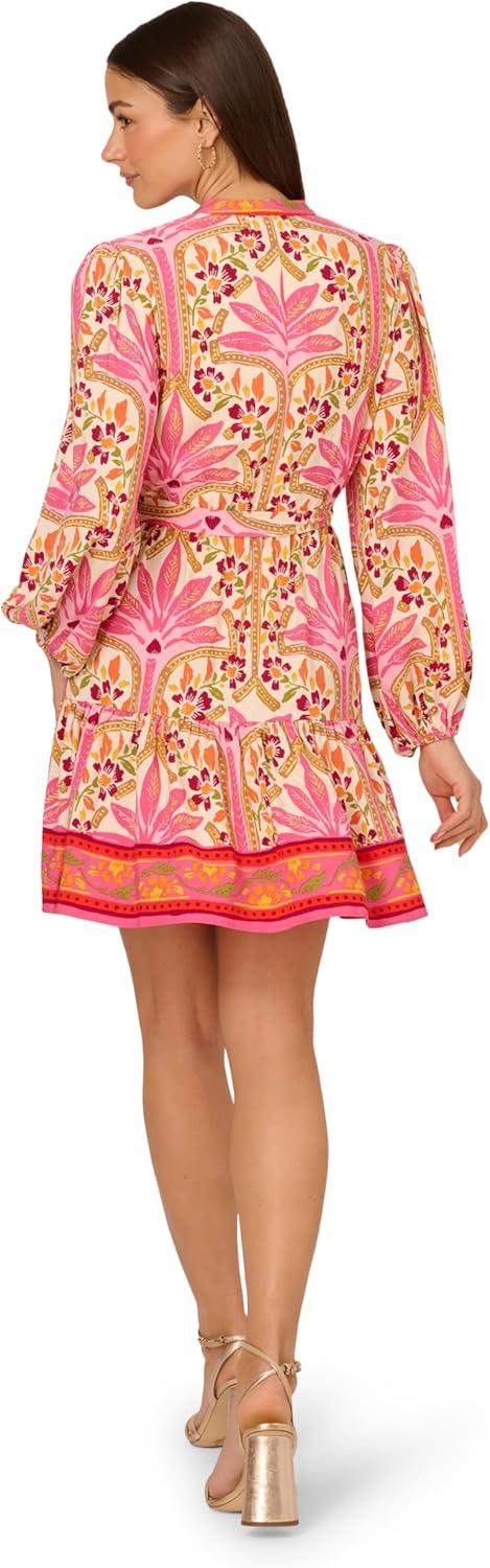 image:imageAdrianna Papell Womens Printed Flounce DressPink Multi