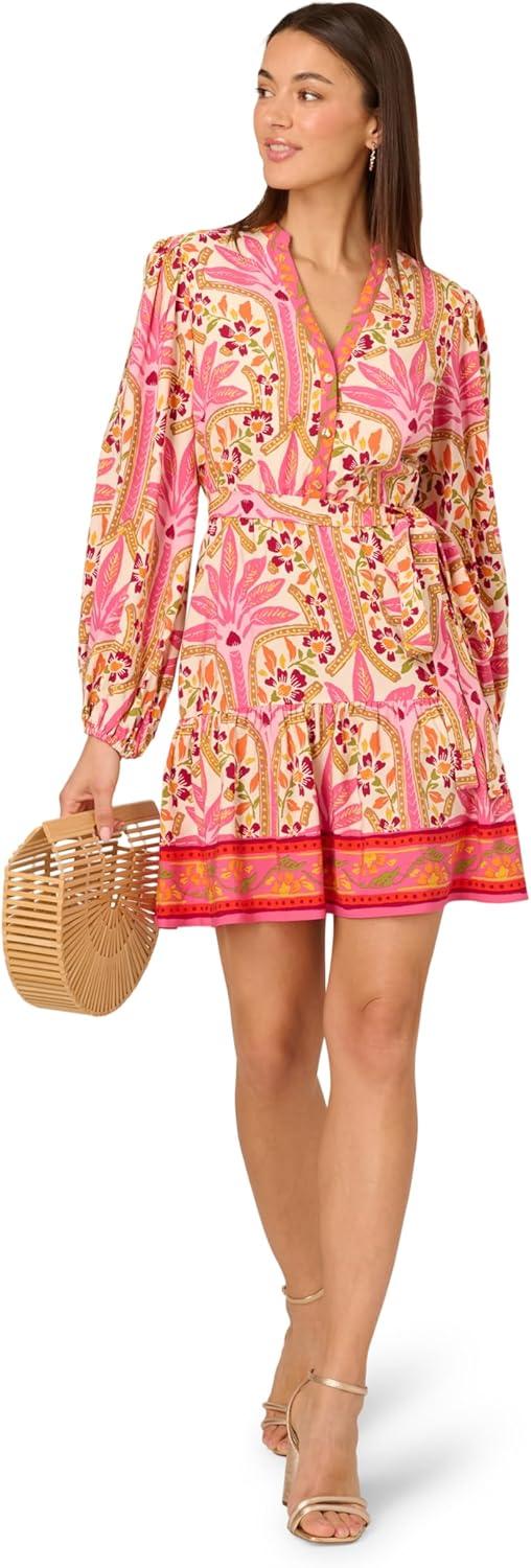 image:imageAdrianna Papell Womens Printed Flounce DressPink Multi