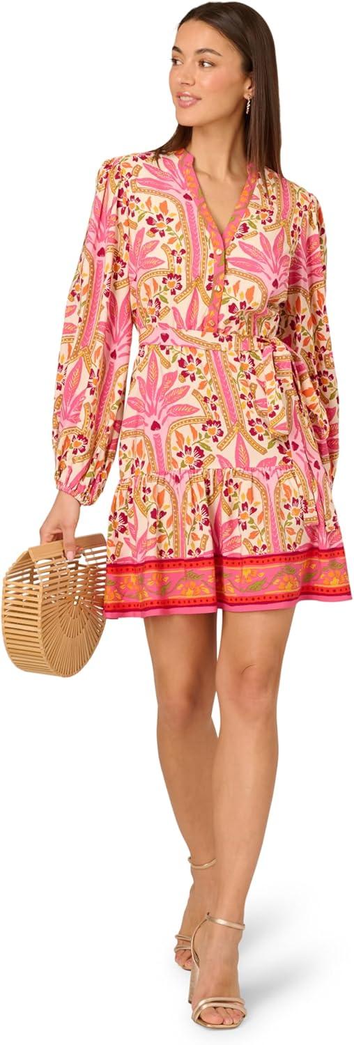 image:imageAdrianna Papell Womens Printed Flounce DressPink Multi
