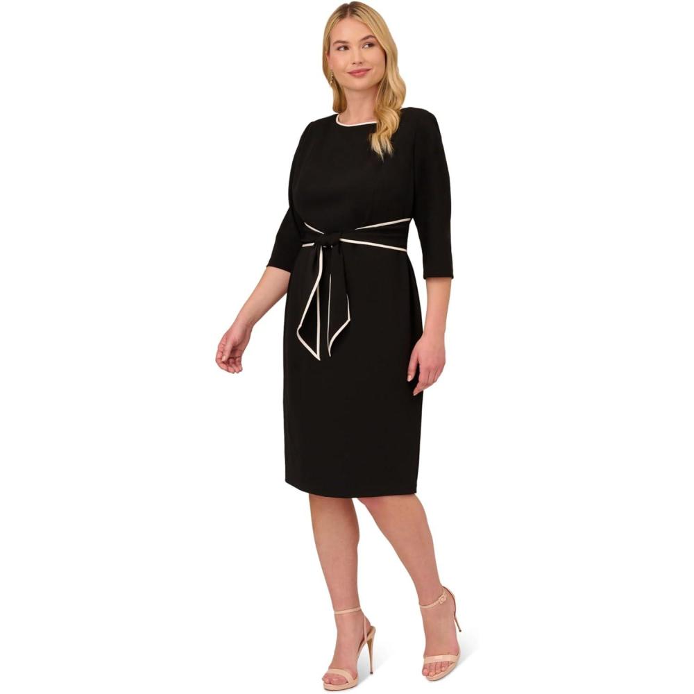 image:imageAdrianna Papell Tipped Crepe Tie DressBlack Ivory