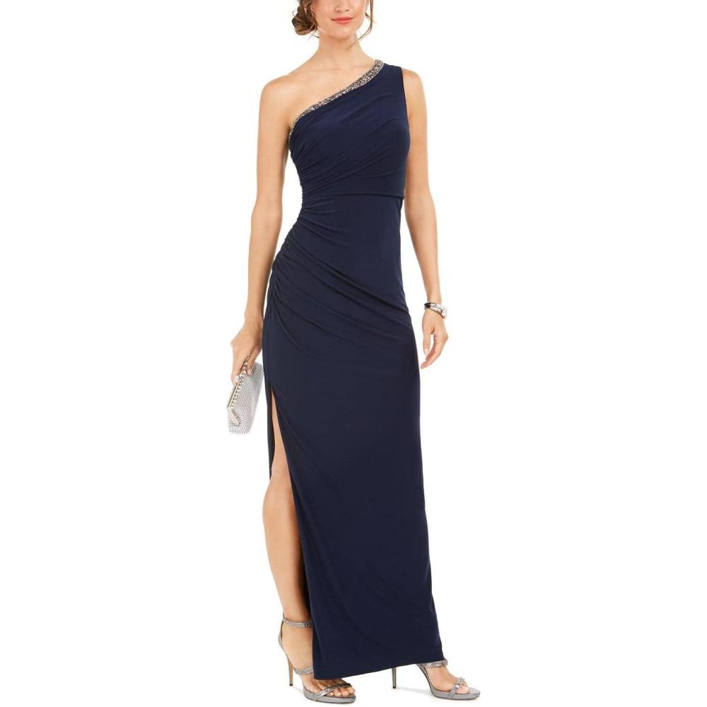 image:imageAdrianna Papell Womens One Shoulder Jersey GownMidnight