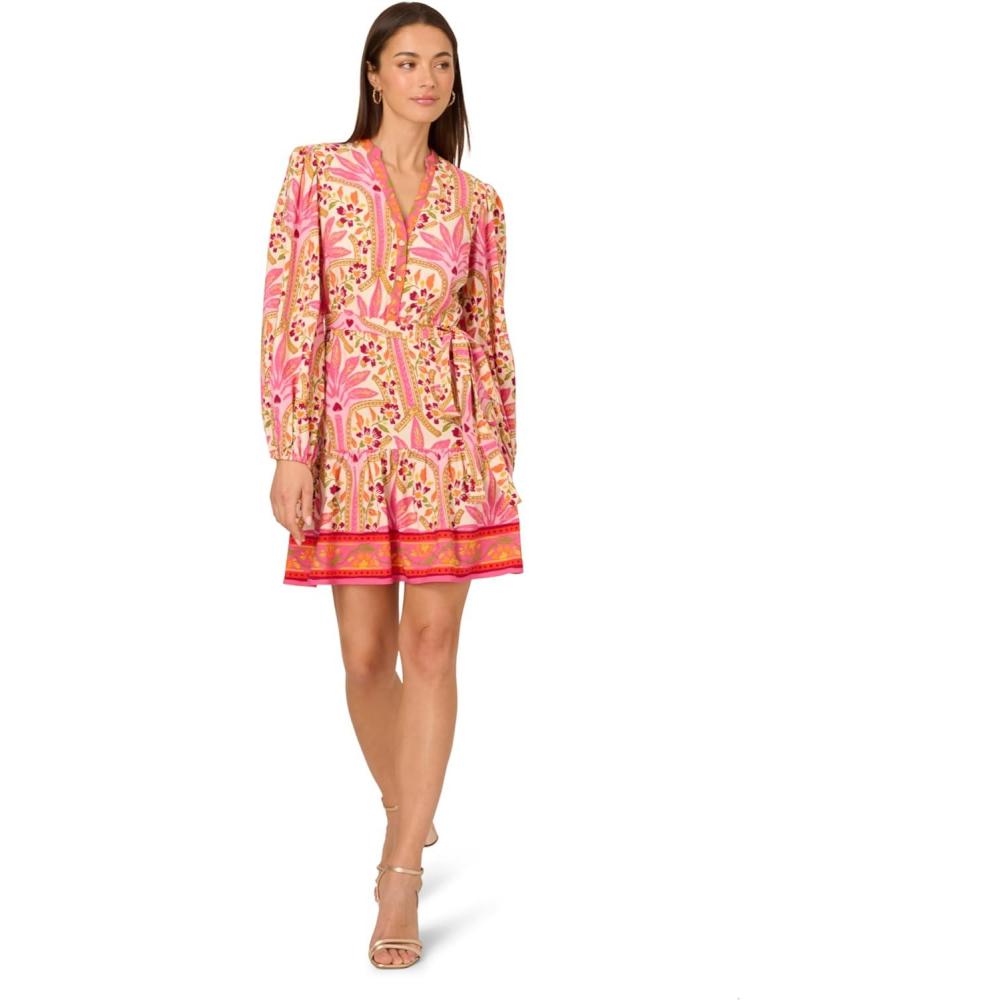 image:imageAdrianna Papell Womens Printed Flounce DressPink Multi