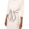 Adrianna Papell Tipped Crepe Tie Dress(Ivory/Black)
