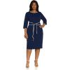 Adrianna Papell Tipped Crepe Tie Dress(Navy Sateen/Ivory)