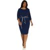 Adrianna Papell Tipped Crepe Tie Dress(Navy Sateen/Ivory)