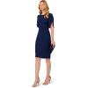 Adrianna Papell Women’s Knit Crepe Pearl Midi Dress | Knee Length Cocktail Dress with Pearl Trim & Tailored Fit(Navy Sateen)