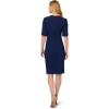 Adrianna Papell Women’s Knit Crepe Pearl Midi Dress | Knee Length Cocktail Dress with Pearl Trim & Tailored Fit(Navy Sateen)