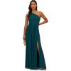 Adrianna Papell Women’s One Shoulder Chiffon Gown | Long Evening Gown with Pleated Skirt, Fitted Bodice & Side Leg Slit, Hunter 14