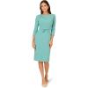 Adrianna Papell Drape Neck Sheath MIDI Dress(Smoky Jade)