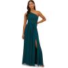 Adrianna Papell Women’s One Shoulder Chiffon Gown | Long Evening Gown with Pleated Skirt, Fitted Bodice & Side Leg Slit, Hunter 14