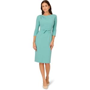 Adrianna Papell Drape Neck Sheath MIDI Dress(Smoky Jade)
