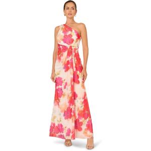 Adrianna Papell ONE Shoulder Chiffon Gown, Ivory/Pink Multi, 18