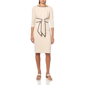 Adrianna Papell Tipped Crepe Tie Dress(Alabaster/Black)